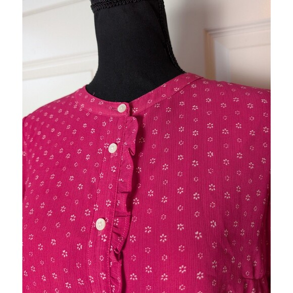 J Crew Size L Blouse Hot Pink  Romantic Buttons Puff Sleeve Casual Coquette - Picture 4 of 10